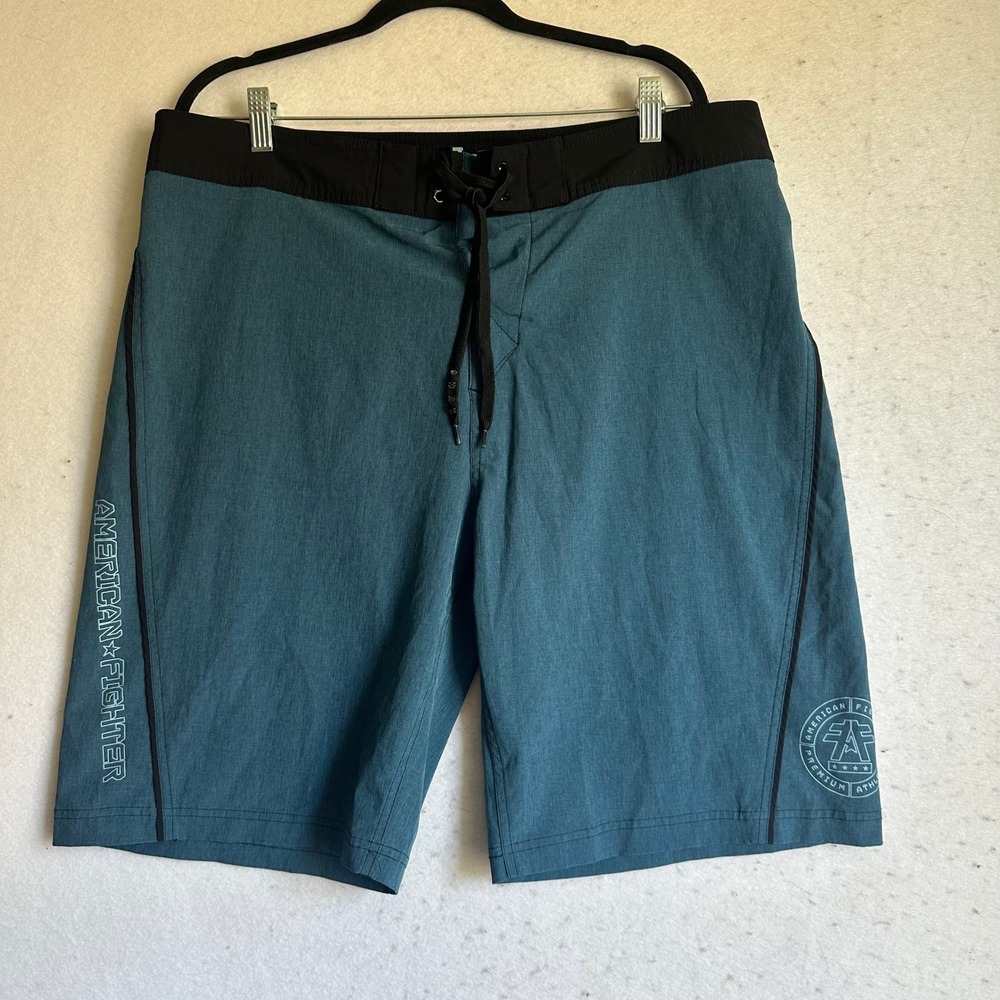 American Fighter Mens Board Shorts Teal Blue Graphic Swim Trunks FM11740 Size 36